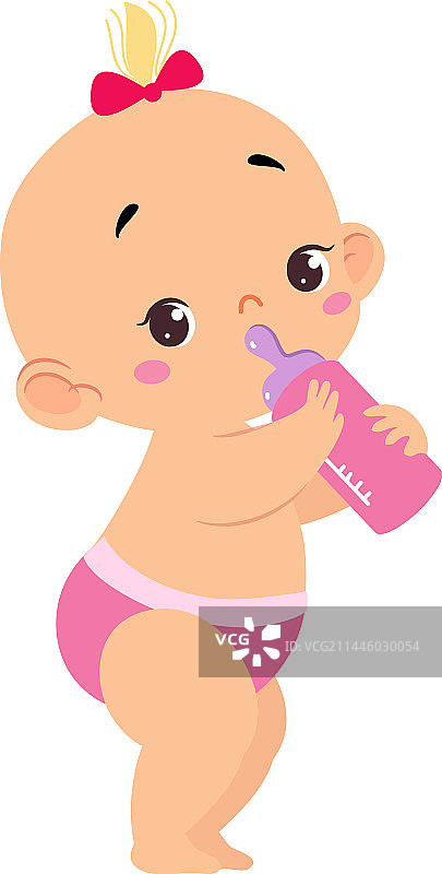 可爱的小女孩或婴儿在粉红色尿布图片素材