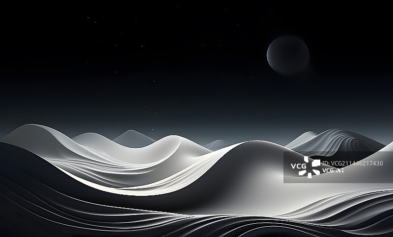 【AI数字艺术】黑白极简沙漠风景概念插图背景图片素材