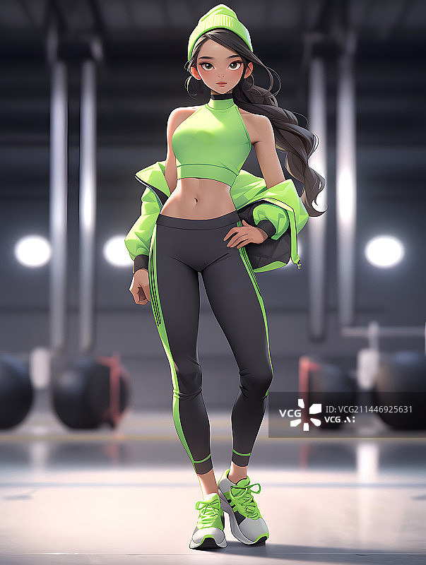 【AI数字艺术】穿着运动服的年轻女子站在健身房图片素材