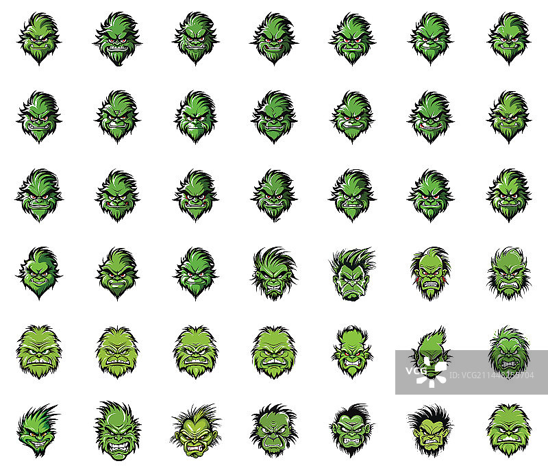 标志集42俏皮的绿色怪物图标集合图片素材