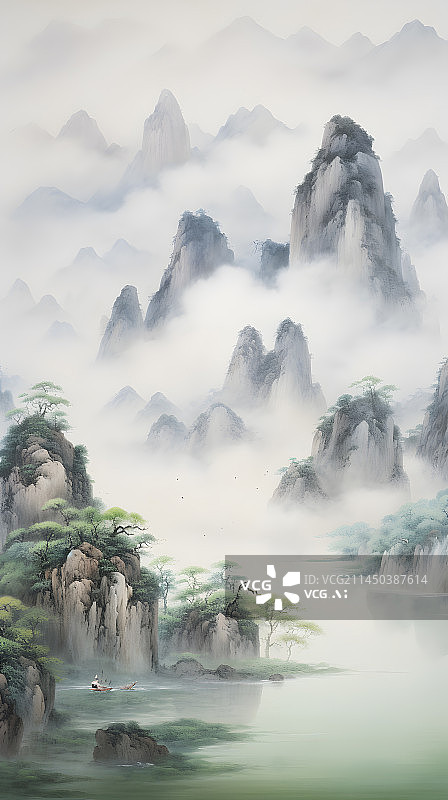【AI数字艺术】中国风山水绘画图片素材