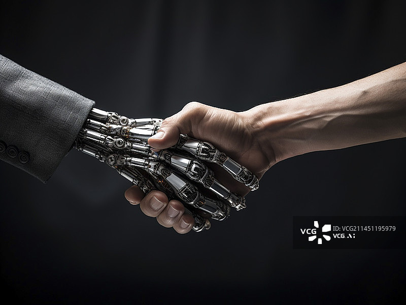 【AI数字艺术】人和机器人握手图片素材