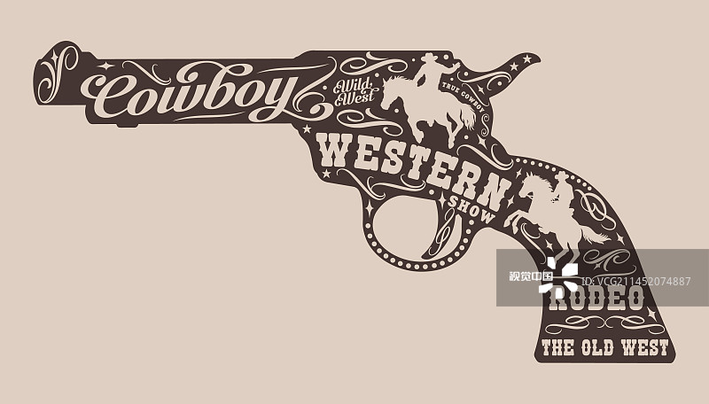 牛仔左轮手枪单色复古海报图片素材
