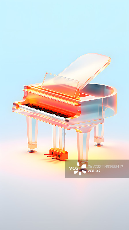 【AI数字艺术】三维水晶立体玻璃钢琴图片素材