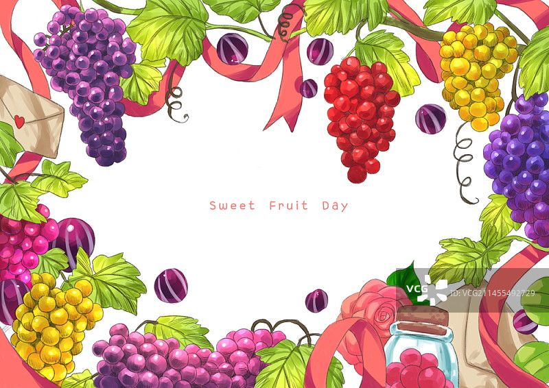 框架插图与水果，糖果和丝带图片素材