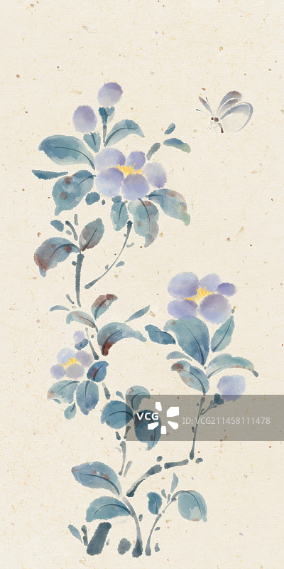 手绘古风水墨画植物花卉插画图片素材