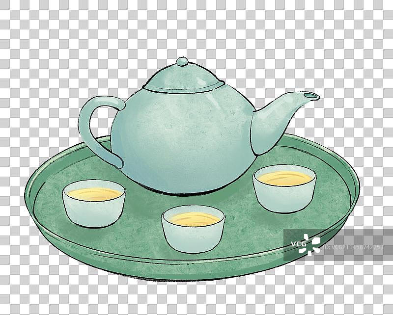 一壶茶手绘插画元素图片素材