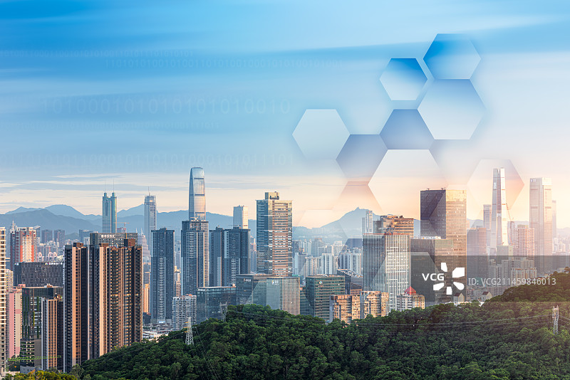 深圳城市风光和科技网络概念图片素材