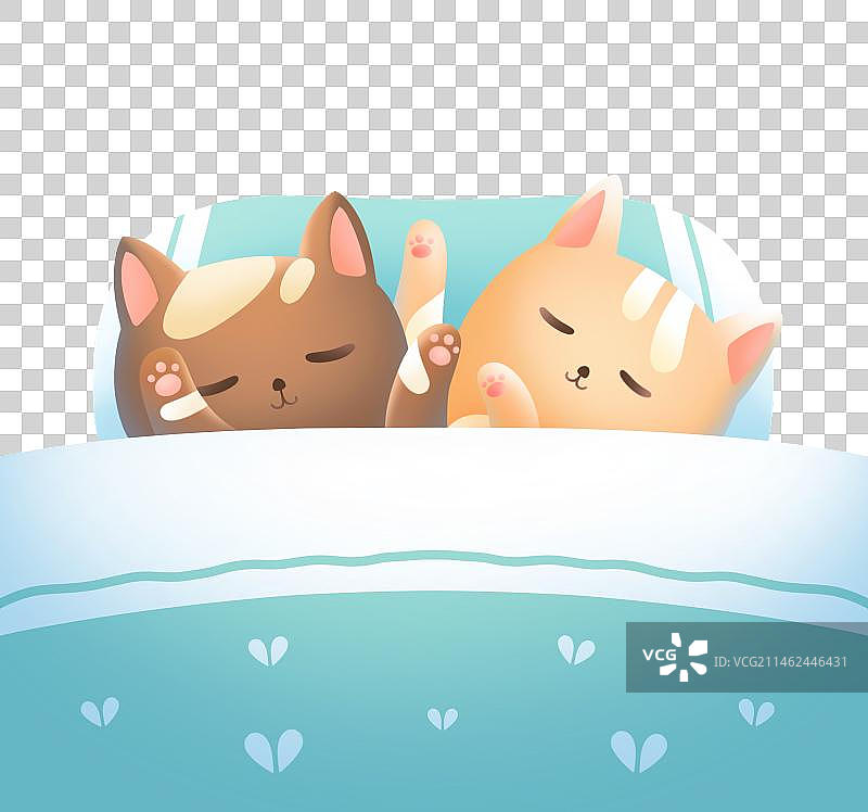 一起睡觉的两只小猫，唯美卡通动物素材图片素材