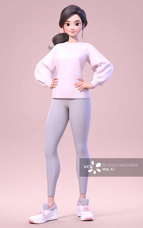 【AI数字艺术】穿秋装爱运动的女生3D人物插画图片素材