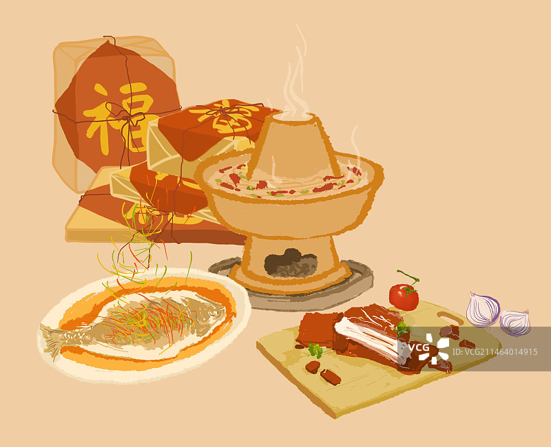 春节团圆年夜饭食材图片素材