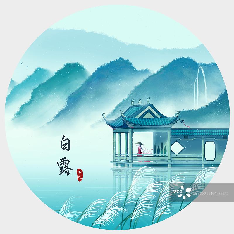 中国风扬州古建筑插画图片素材