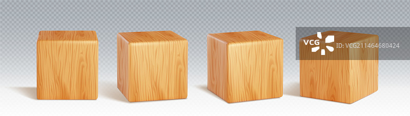 木制立方体块逼真的3d图片素材