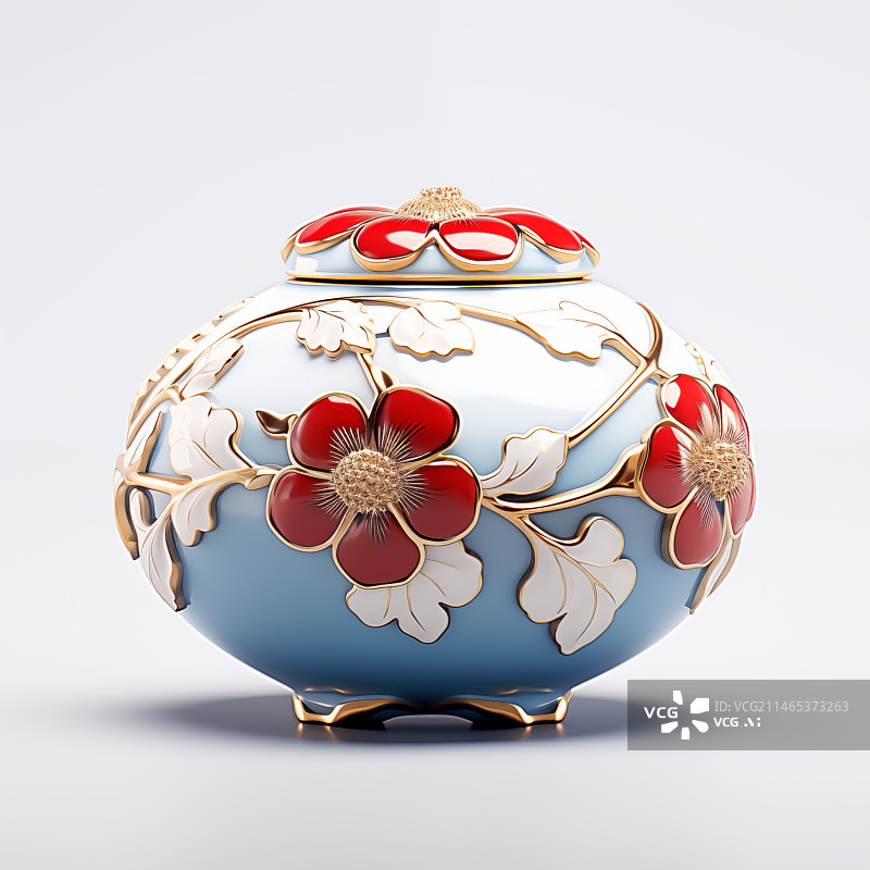 【AI数字艺术】3D造型陶瓷圆球形镶花首饰盒插图图片素材