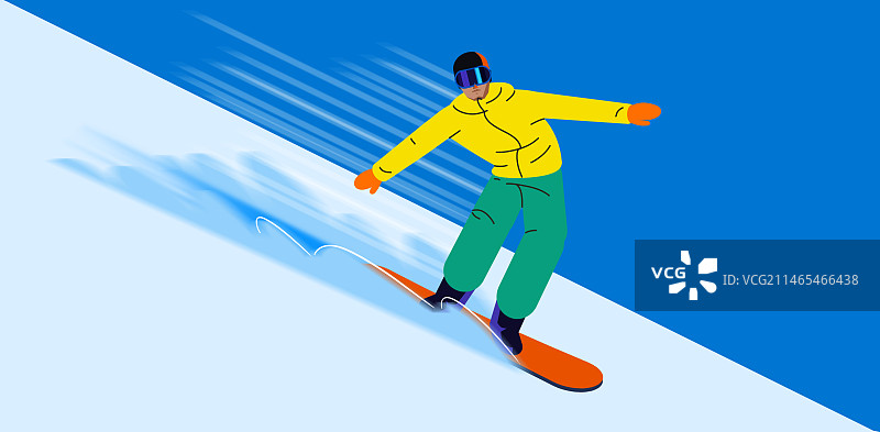寒冷冬天冬季冰山滑雪挑战极限锻炼健身运动生活方式速度激情竞赛比赛单人滑板人物插画图片素材