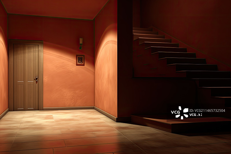 【AI数字艺术】红色建筑内部空间设计图片素材