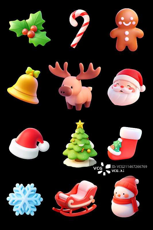 【AI数字艺术】圣诞节3D可爱图标集合图片素材