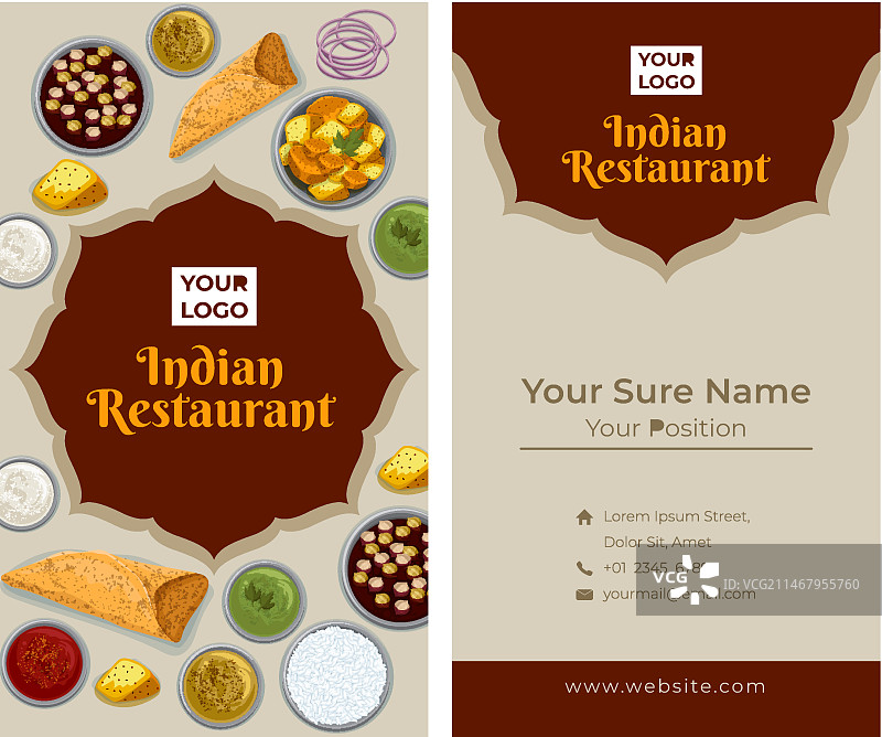 平面设计印度餐厅垂直名片图片素材