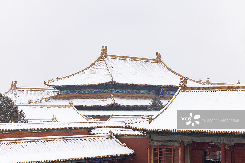 冬天大雪节气北京故宫博物院雪景城市风光图片素材