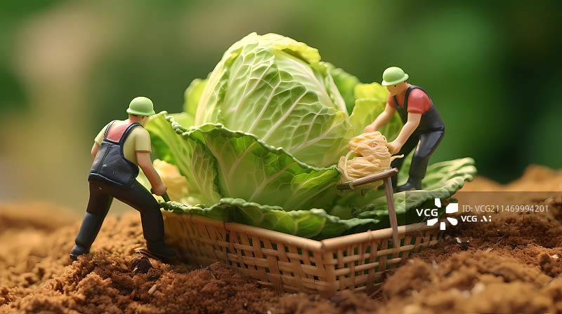 【AI数字艺术】农民在地里收获包菜微距风格图片素材