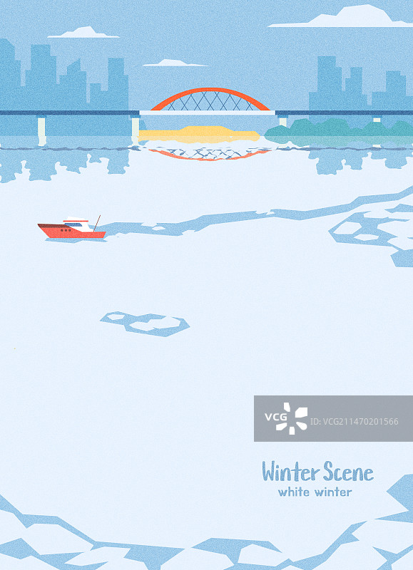 风景，背景，冬天，季节，冰，汉江，船，桥，寒潮图片素材