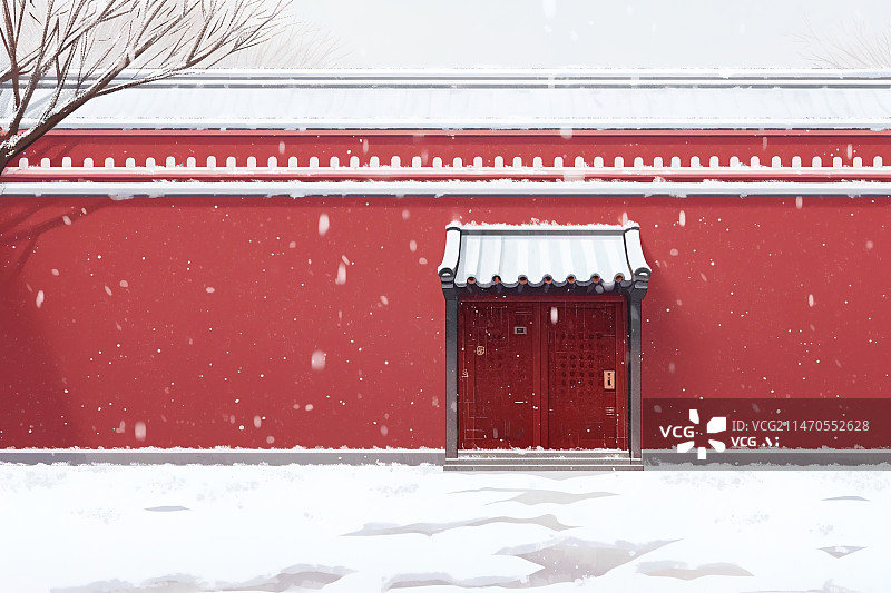 【AI数字艺术】红墙和白雪图片素材