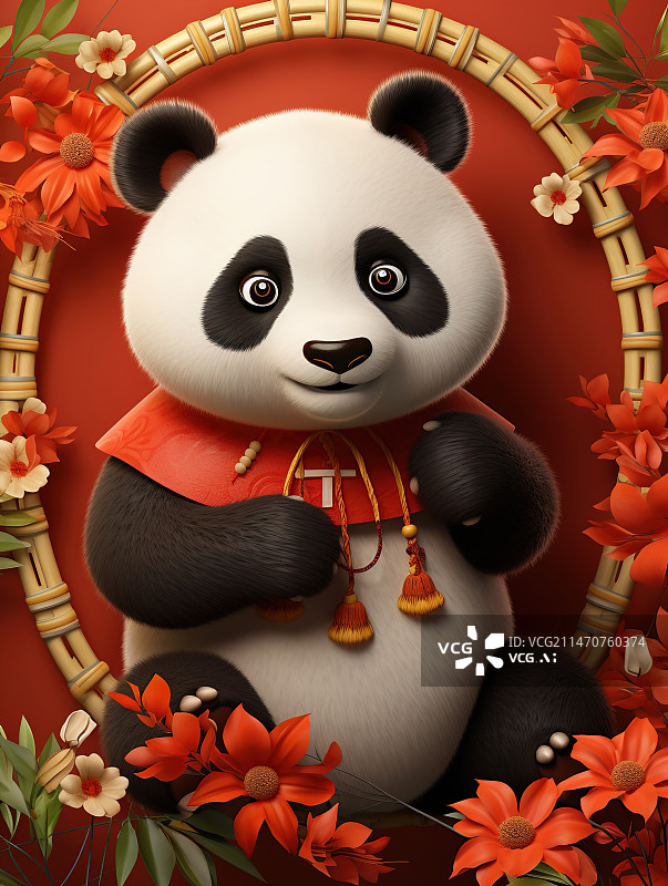 【AI数字艺术】春节除夕可爱的大熊猫背景展示图片素材