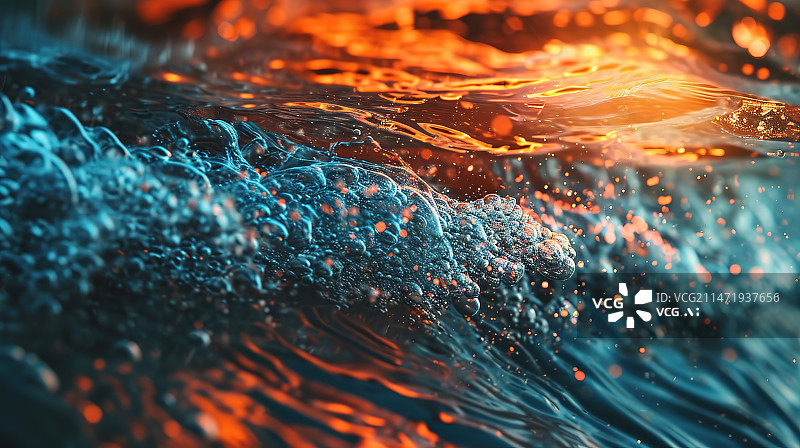 【AI数字艺术】日落时的水的特写镜头图片素材