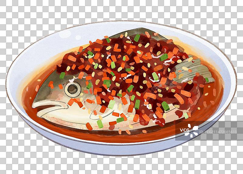 中华美食剁椒鱼头手绘风格插画元素图片素材