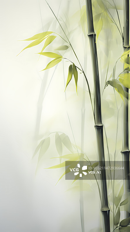 【AI数字艺术】数码柔和清透竹子竹林植物抽象海报手机端背景图片素材