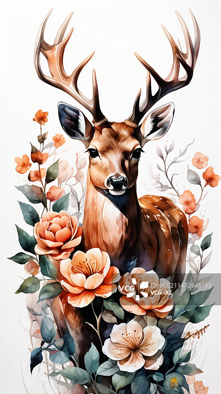 【AI数字艺术】花丛中的鹿图片素材