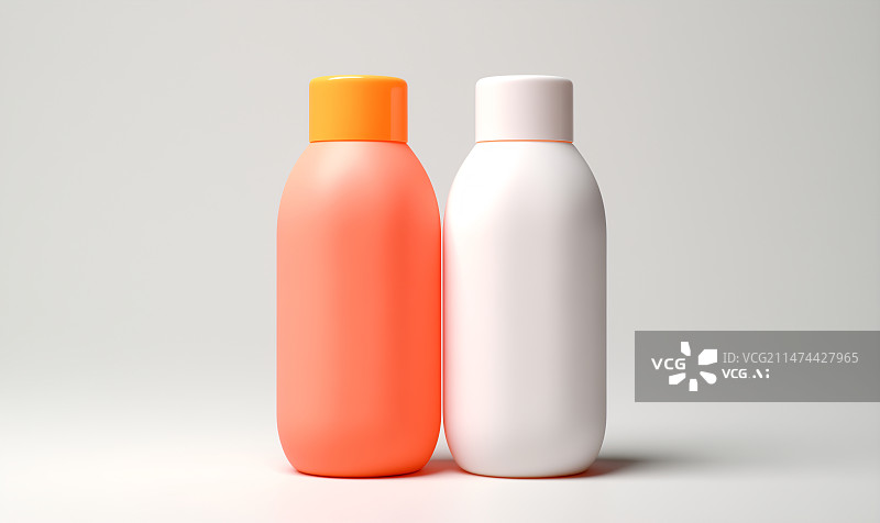 【AI数字艺术】一个橙色瓶子和一个珍珠白瓶子三维模型插画图片素材