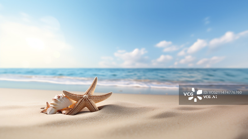 【AI数字艺术】夏日海滩大海海星背景图片素材