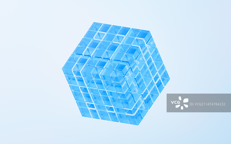 抽象透明玻璃几何体背景3D渲染图片素材