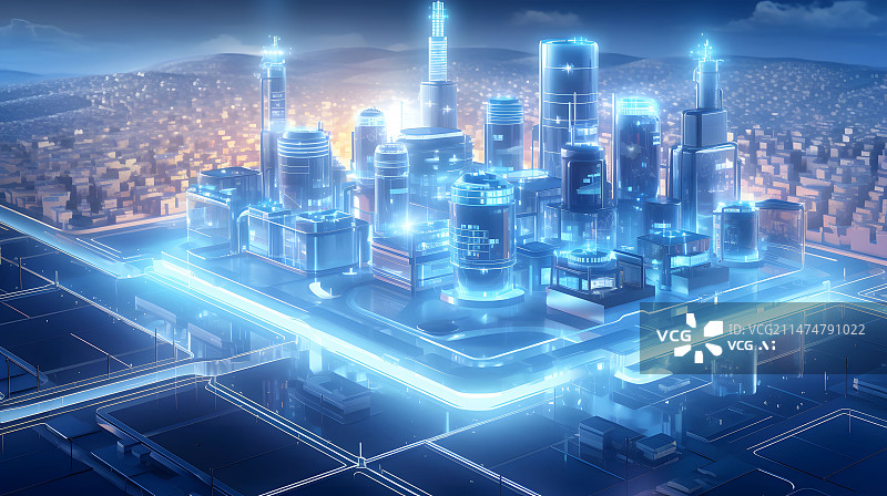 【AI数字艺术】蓝色科技数字城市图片素材