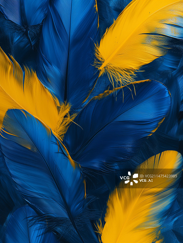【AI数字艺术】蓝黄色的油画羽毛图片素材