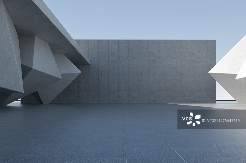 "三维渲染抽象混凝土背景墙 现代建筑停车场"图片素材