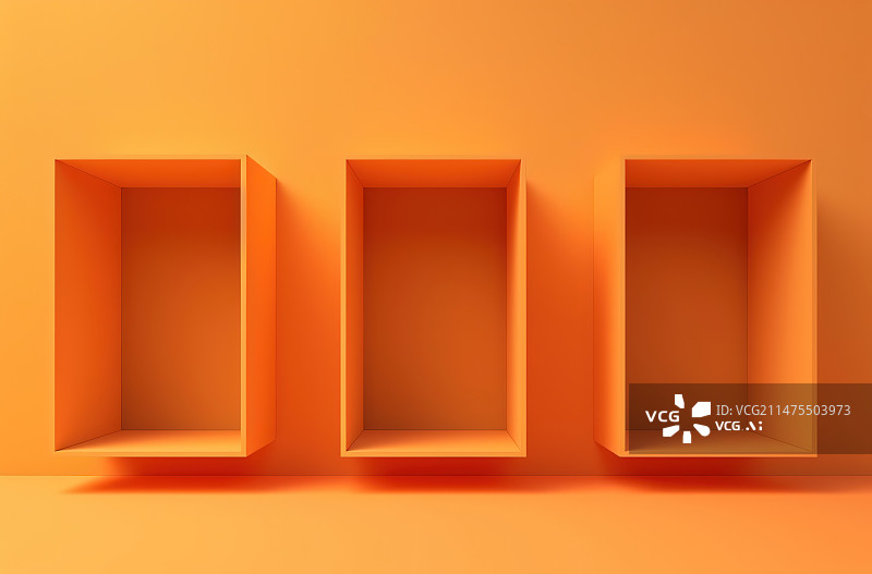 【AI数字艺术】橙色背景下的空盒子特写镜头图片素材