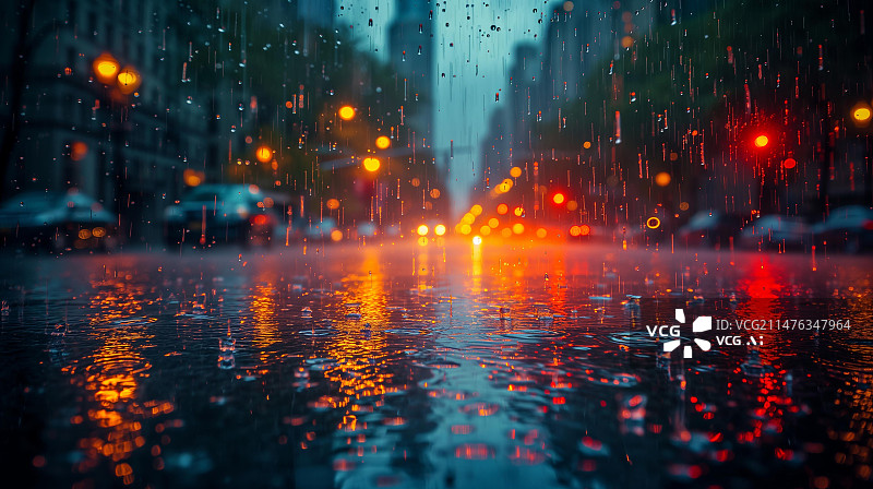 【AI数字艺术】夜晚城市下雨的街道图片素材
