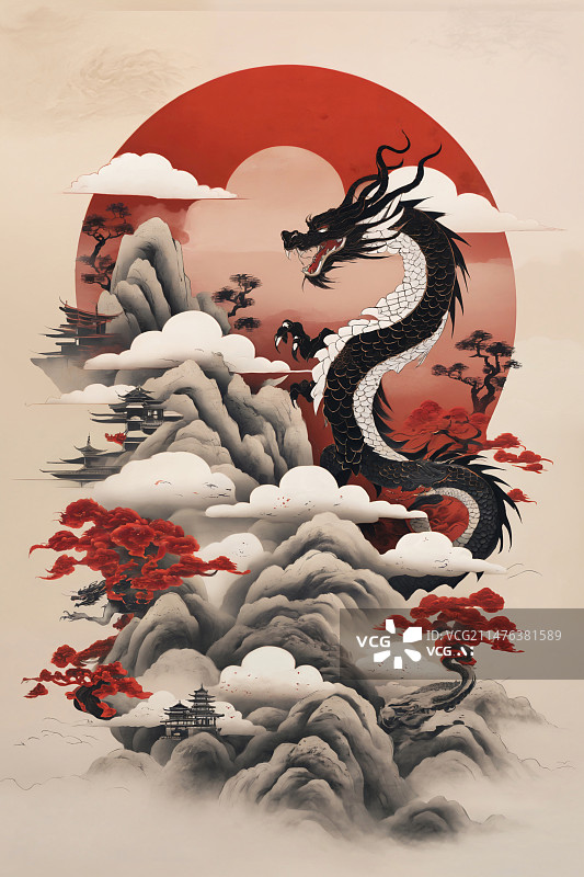 【AI数字艺术】中国龙水墨国潮壁纸图片素材