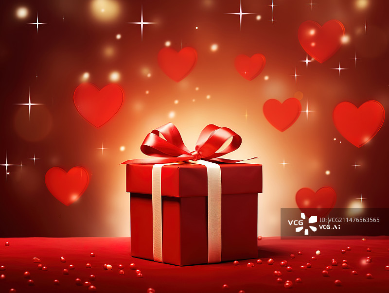 【AI数字艺术】红色的爱心和礼物插图图片素材