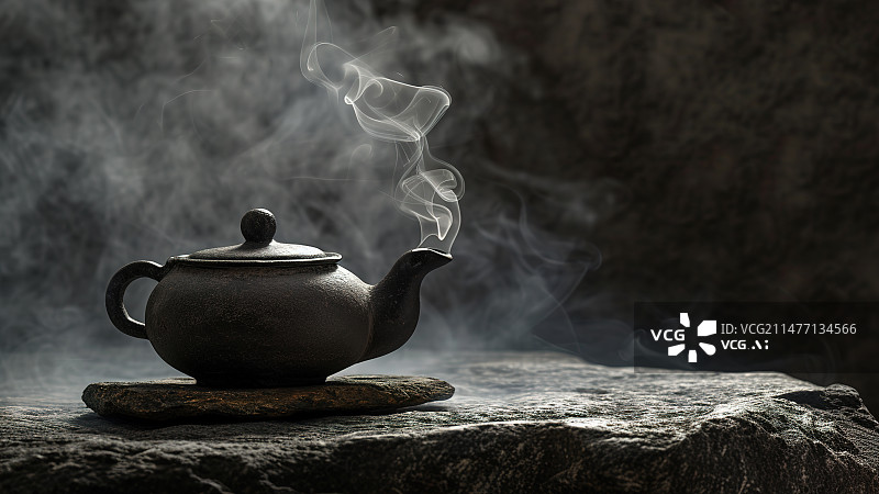 【AI数字艺术】黑色中式茶壶和烟气图片素材