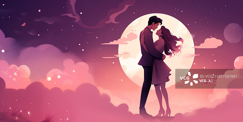 【AI数字艺术】情侣拥抱情人节插画图片素材