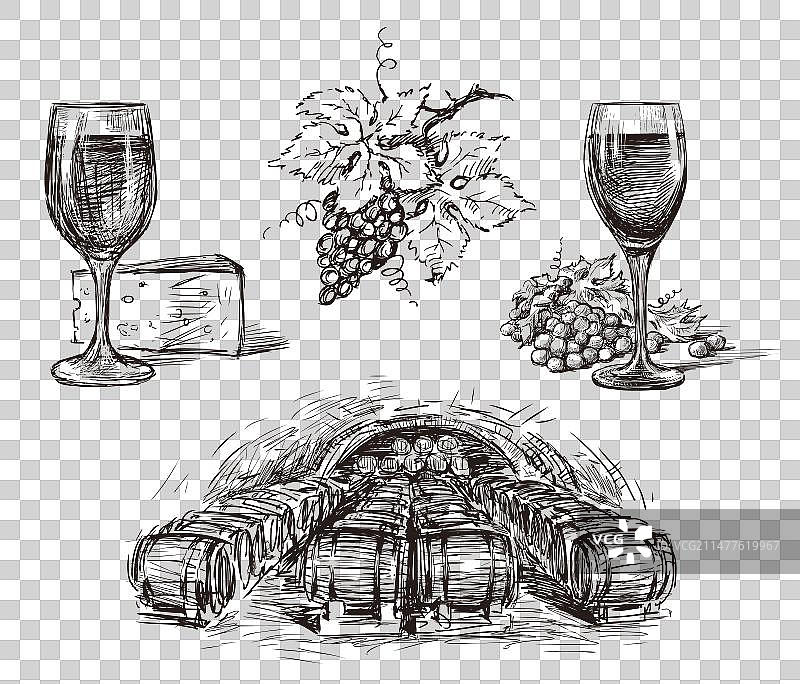 手工绘制的酒杯奶酪片储存图片素材