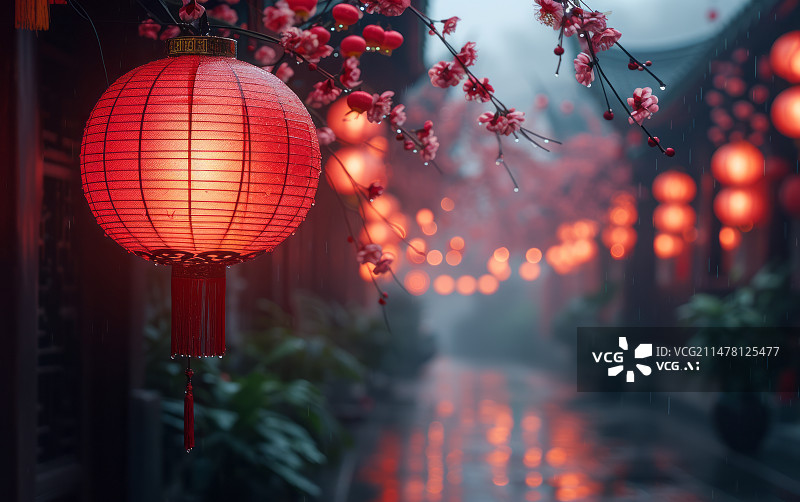 【AI数字艺术】充满古典味道的中式灯笼和喜庆的春节主题背景图片素材
