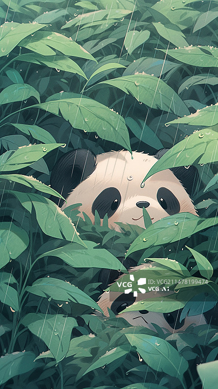 【AI数字艺术】熊猫竹林绿色清新插画图片素材
