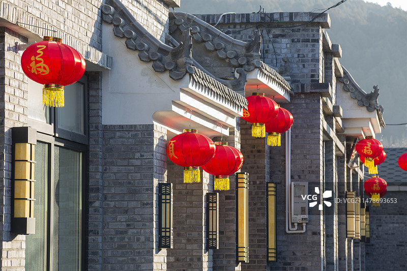 北京 乡村春节红灯笼图片素材