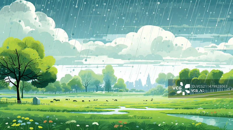 【AI数字艺术】雨水时节的田园风光图片素材