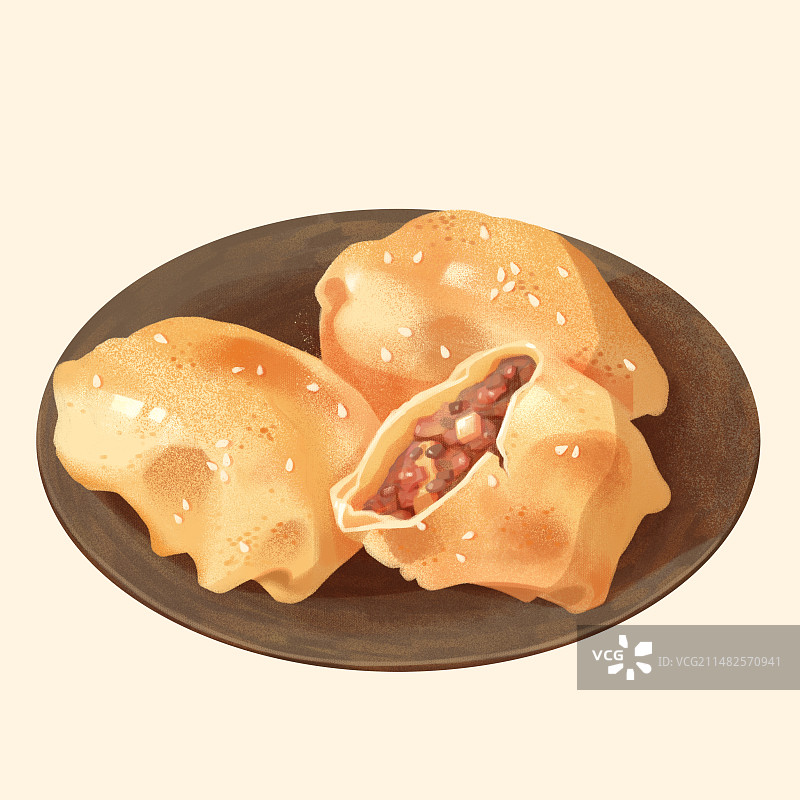 美食新疆烤包子肉包羊肉牛肉传统食品手绘插画图片素材