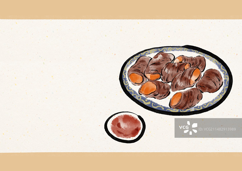 水墨风西藏美食插画-藏族血肠图片素材